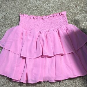 Pink Paper Bag Waist Layered Hem Mini Skirt